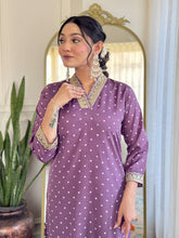 PURPLE COLOURED  WOMEN'S  REYON   EMBROIDERED  KURTA WITH PANT DUPATTA SET